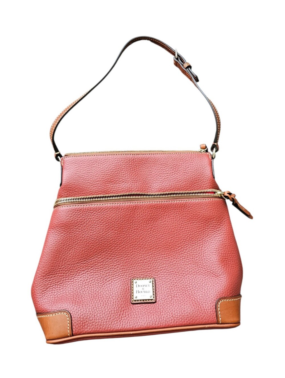 Dooney & Bourke Coral Pebbled Leather Shoulder Bag with Tan Trim